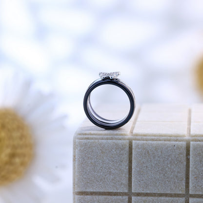 Charming Butterfly Silver Ceramic Ring