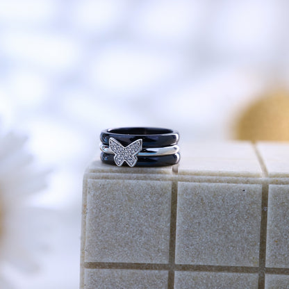 Charming Butterfly Silver Ceramic Ring