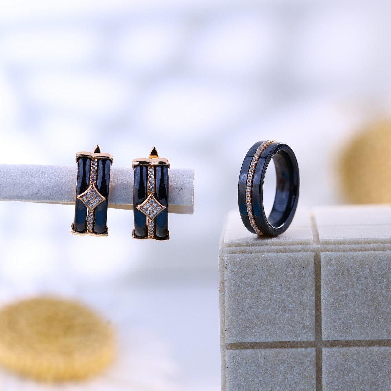 Silver Black Luxe Diamond Rose Set