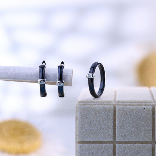 Black Ceramic Square Shine Silver Set