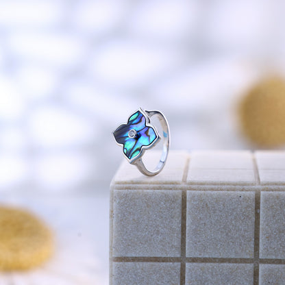 Silver Abalone Clover Ring & Earring Set