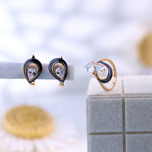 Silver Rose Black Luxe Solitaire Duo Set