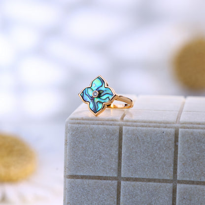 Silver Rose Abalone Clover Ring & Earring Set