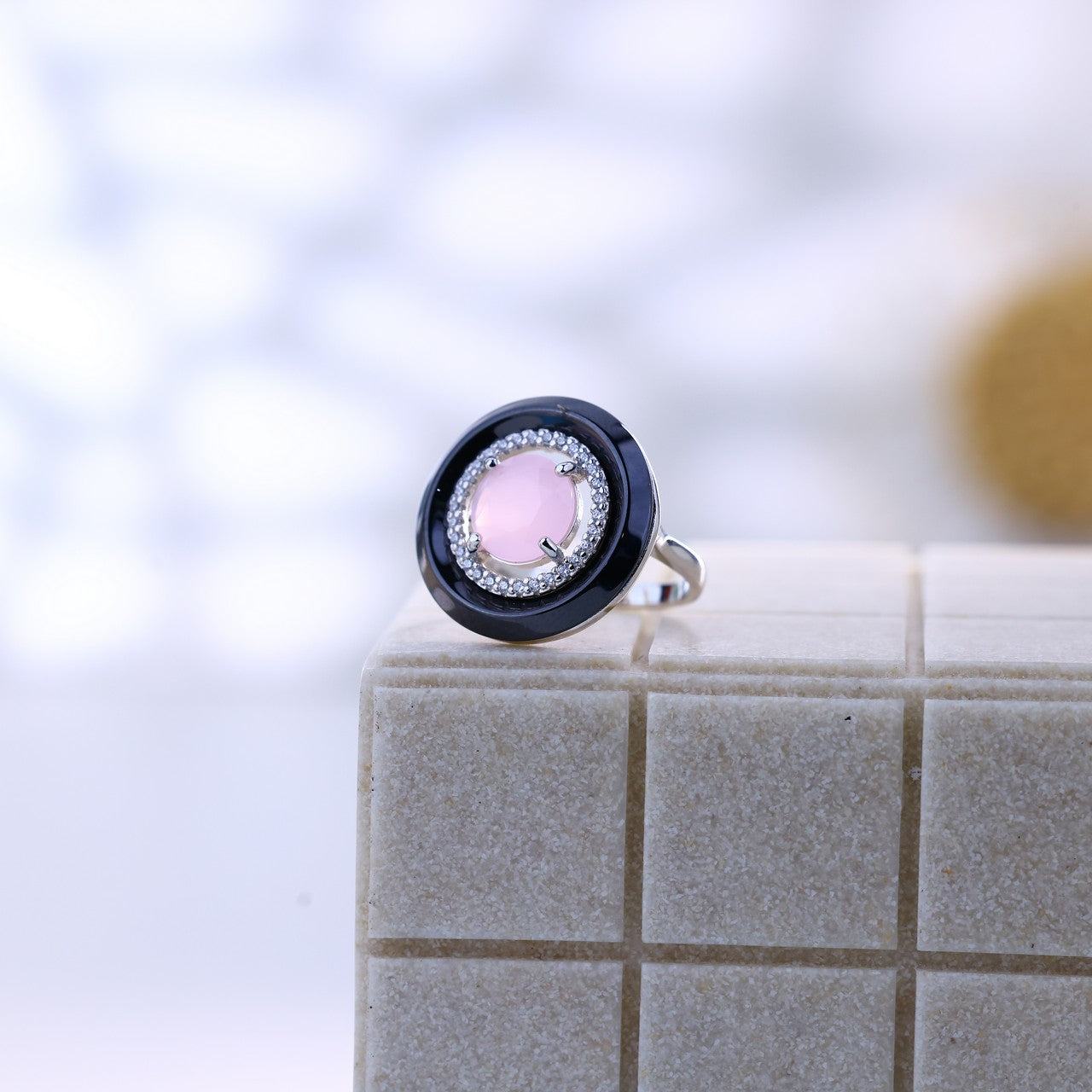 Ceramic Charm With Pink Glow Silver Set