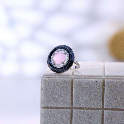 Ceramic Charm With Pink Glow Silver Set