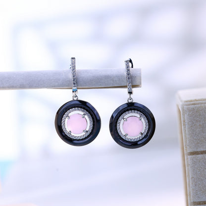 Ceramic Charm With Pink Glow Silver Set