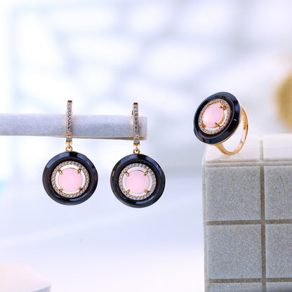 Ceramic Charm With Pink Glow Silver Rose Set