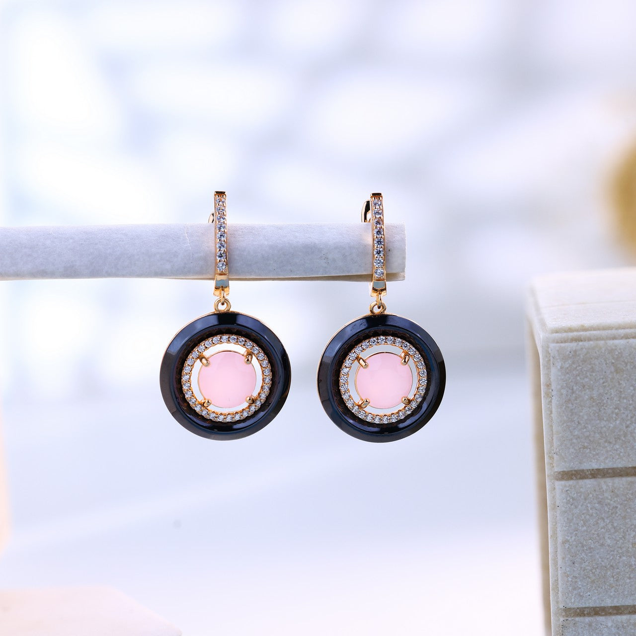 Ceramic Charm With Pink Glow Silver Rose Set