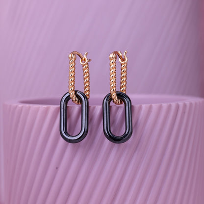 Dual Chain Charm Silver Rose  Earrings