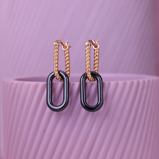 Dual Chain Charm Silver Rose  Earrings