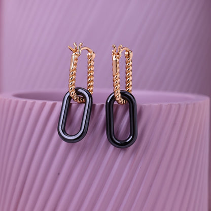 Dual Chain Charm Silver Rose  Earrings