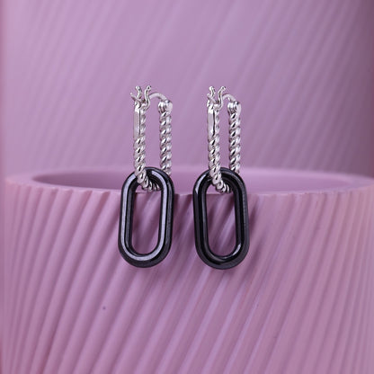 Dual Chain Charm Silver Earrings