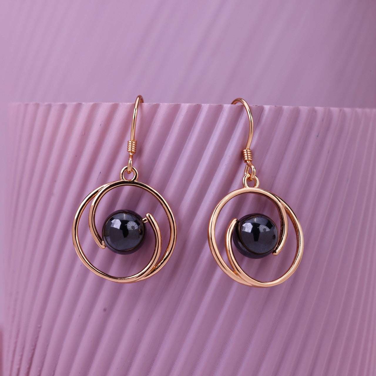 Noir Motion Ball Earrings- Modern 925 Silver Rose Design
