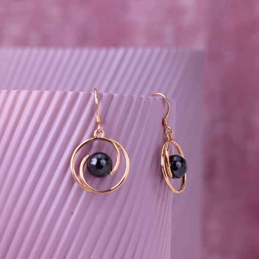 Noir Motion Ball Earrings- Modern 925 Silver Rose Design