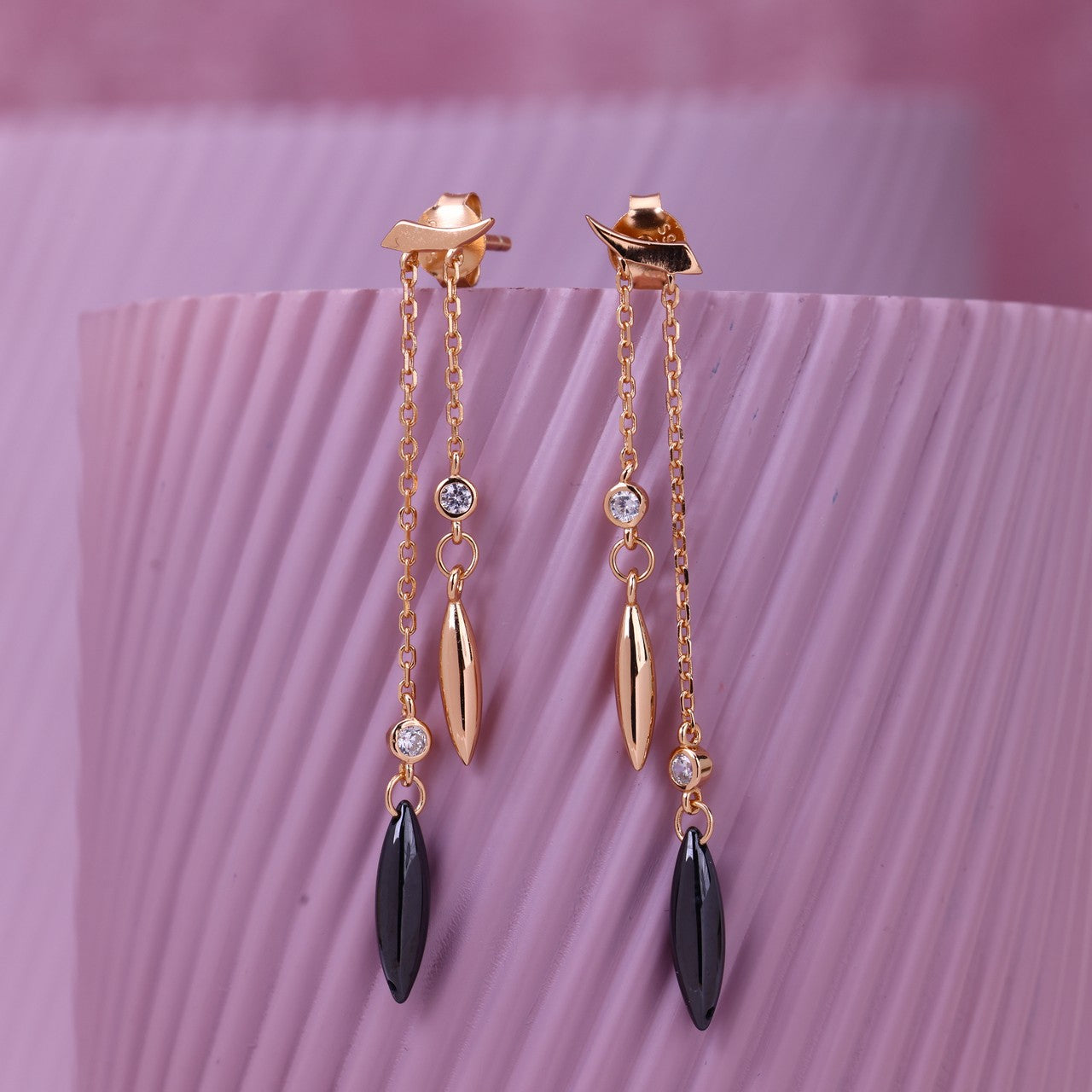 Dual Marquise Drop Rose Silver Earrings