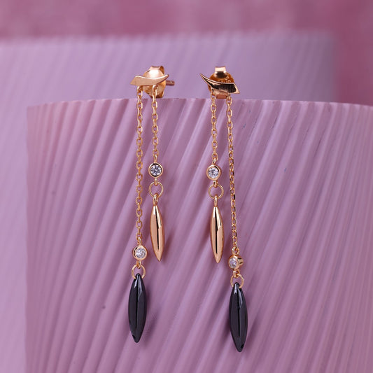 Dual Marquise Drop Rose Silver Earrings