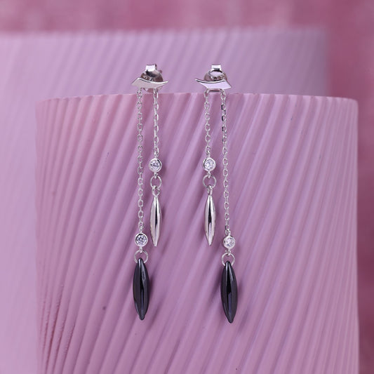 Dual Marquise Drop Silver Earrings