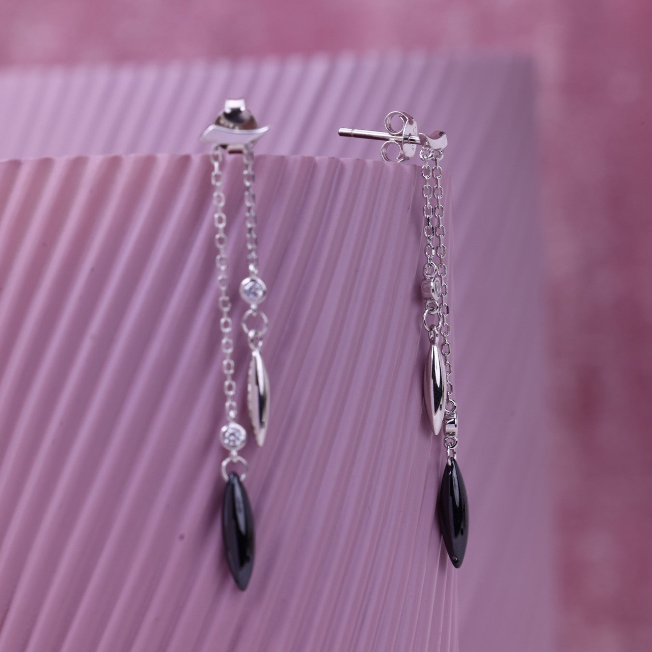 Dual Marquise Drop Silver Earrings