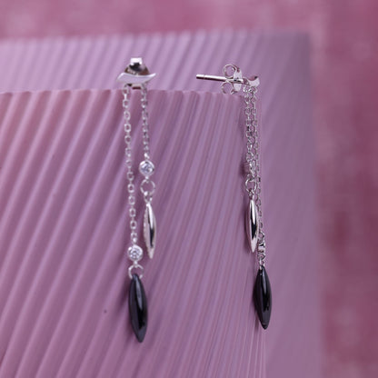 Dual Marquise Drop Silver Earrings