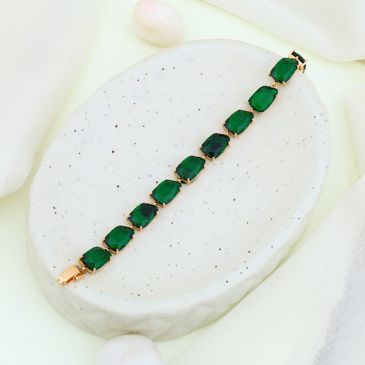 Timeless Green Glamour Silver Rose Bracelets