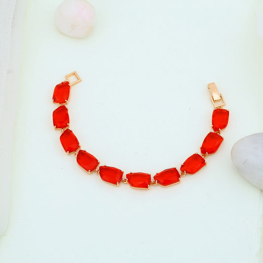 Bold Red Stone Rose Silver Bracelet