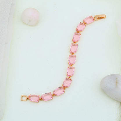 Classic Pink Beauty Rose Silver Bracelet