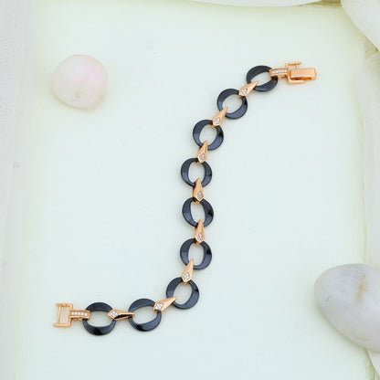 Black Ceramic & Rose Silver Bracelet