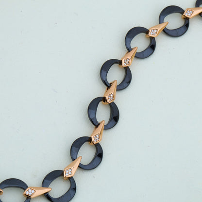 Black Ceramic & Rose Silver Bracelet