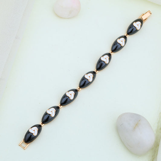 ELEGANT BLACK CAMEO SILVER ROSE BRACELETS -- CLASSIC VINTAGE CHARM