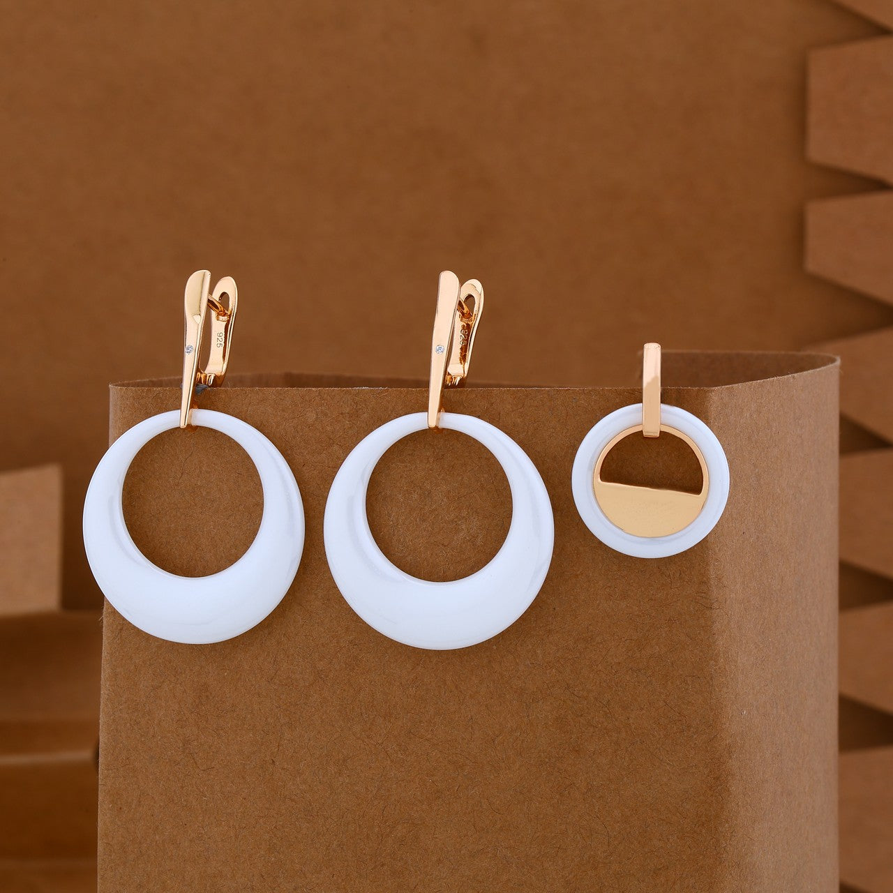 Rose Glow Half Round Silver Ceramic Pendant Set