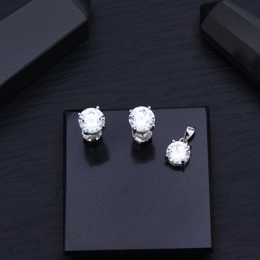 92.5 Sterling Silver Solitaire Pendant & Earrings Set