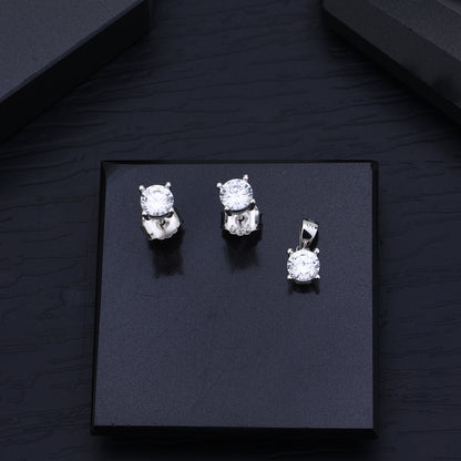 92.5 Sterling Silver Solitaire Pendant & Earrings Set