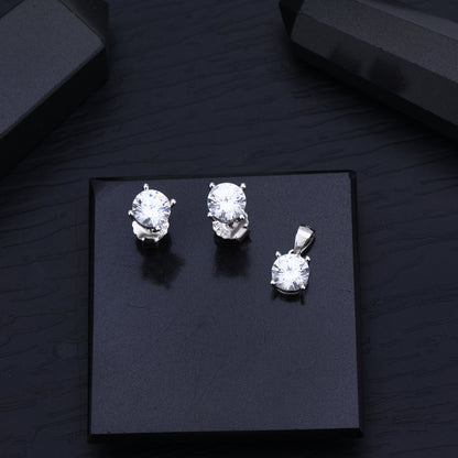 92.5 Sterling Silver Solitaire Pendant & Earrings Set