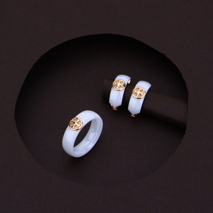 White Luxe Silver Rose Ceramic Set