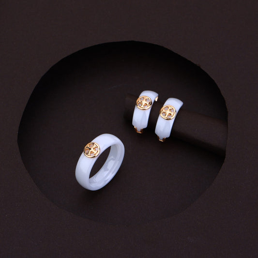 White Luxe Silver Rose Ceramic Set