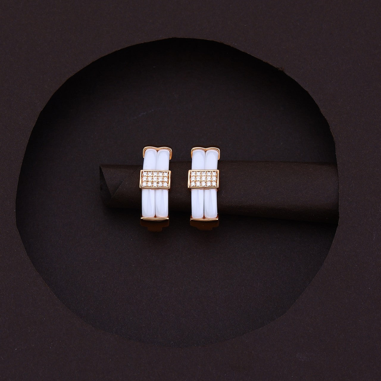 Rose Radiance White Ceramic Lock Earrings
