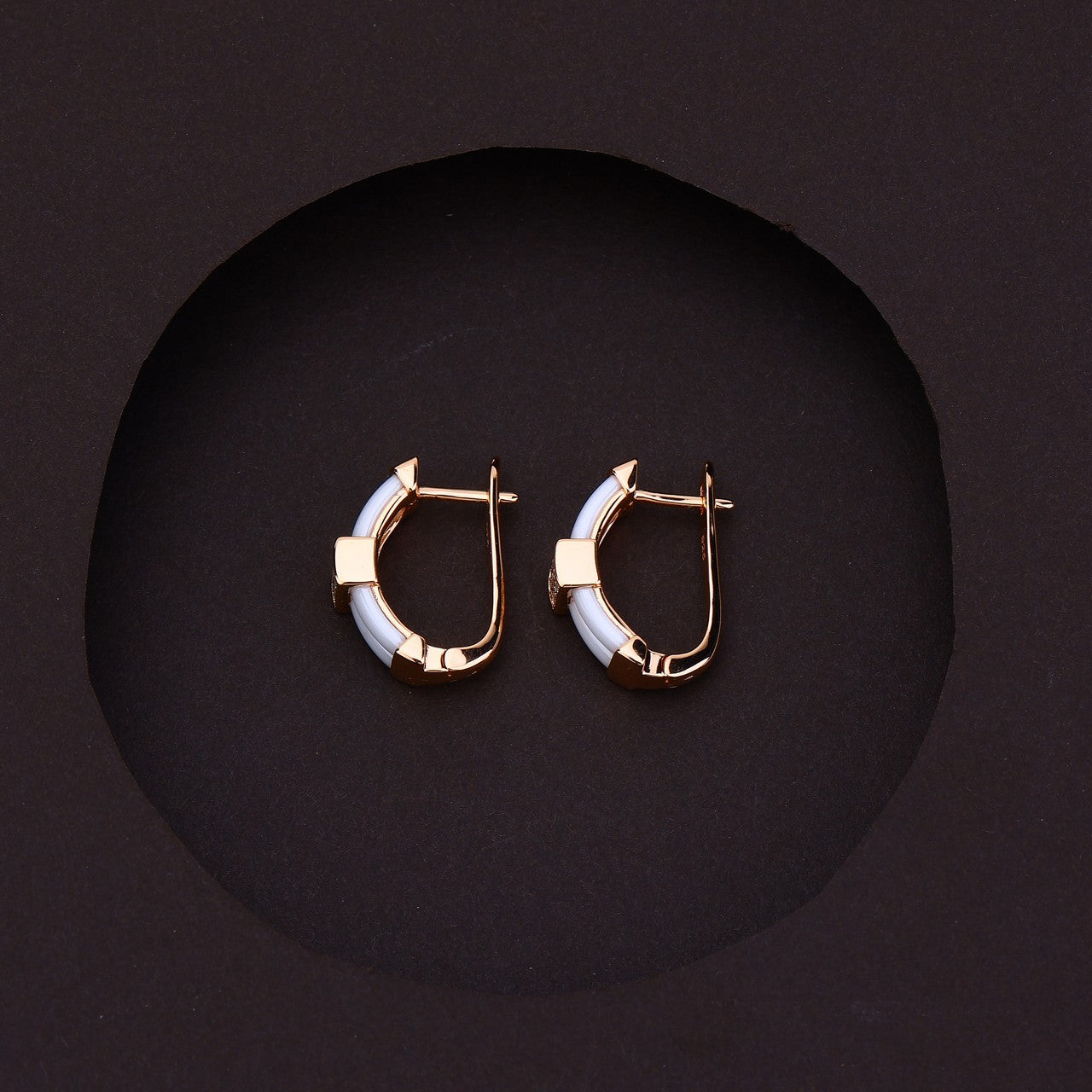 Rose Radiance White Ceramic Lock Earrings