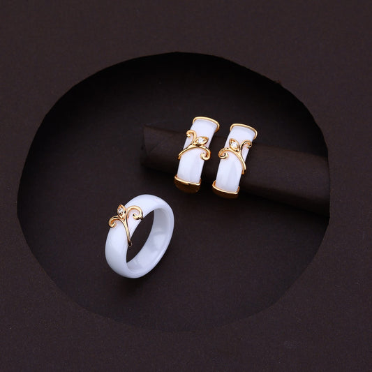 Elegant Leaf Charm White Rose Silver Set