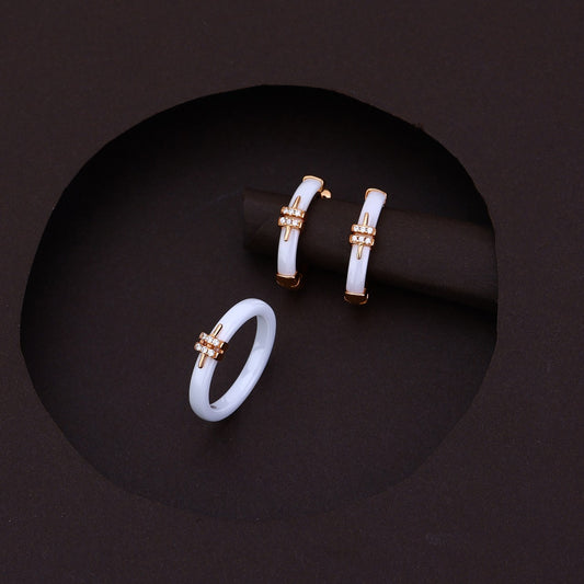 White Ceramic Arrow Silver Rose Set