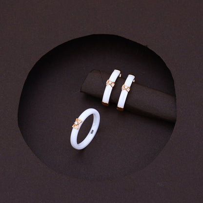 Minimal Luxe White Rose Silver Ceramic Set