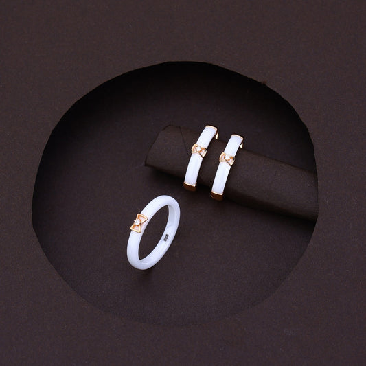 Minimal Luxe White Rose Silver Ceramic Set