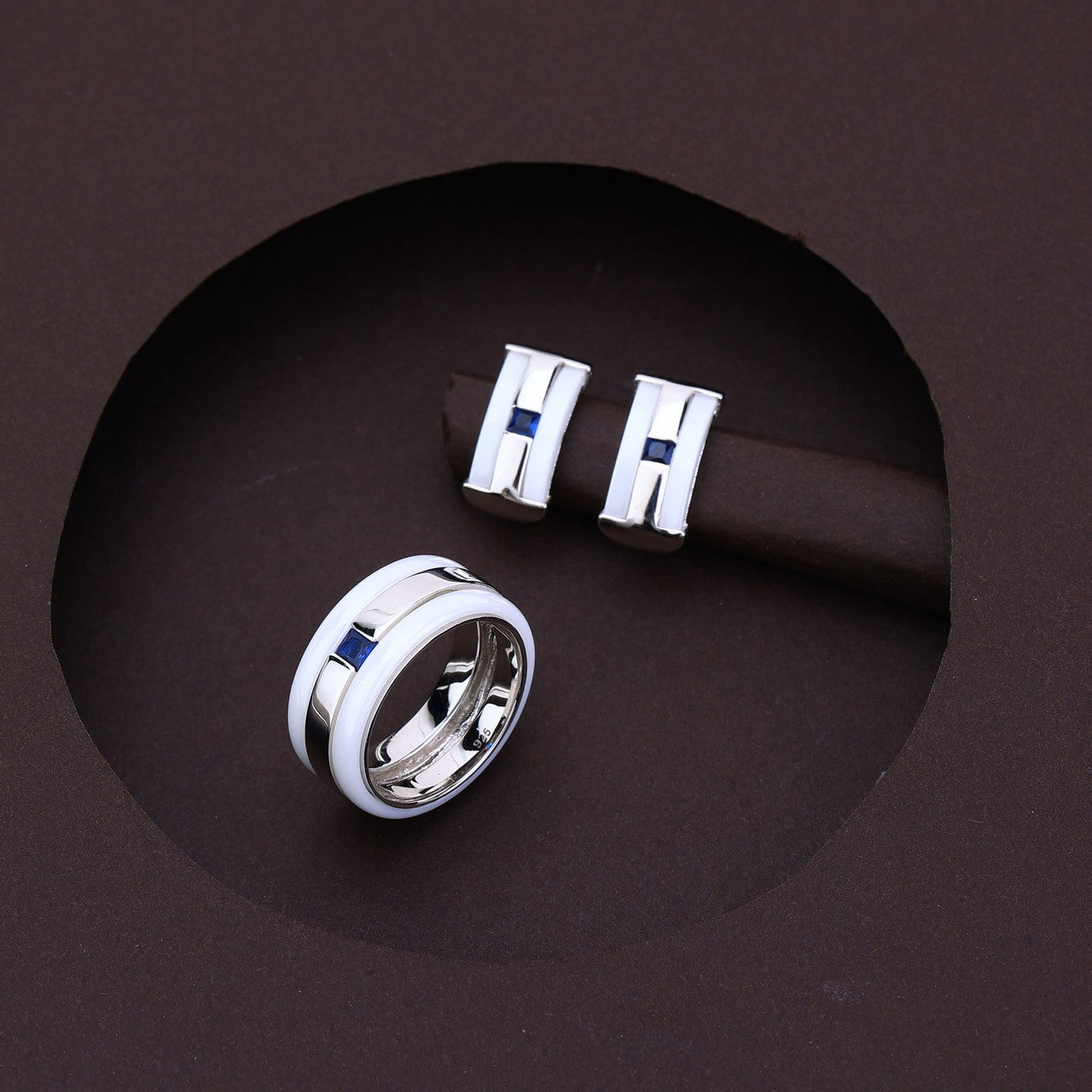 Blue Essence White Ceramic Silver Set