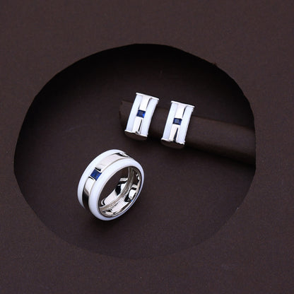 Blue Essence White Ceramic Silver Set