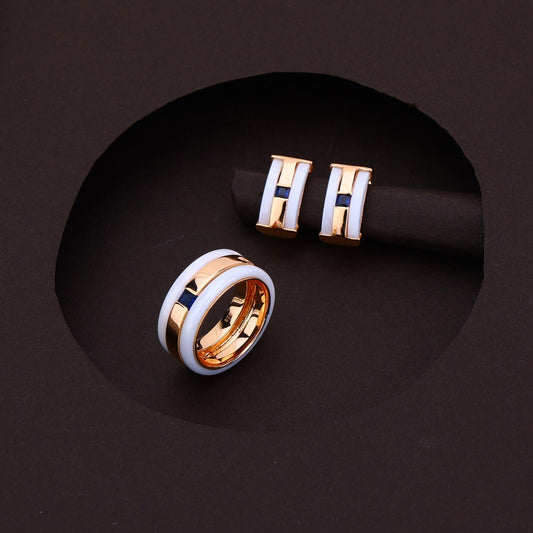 Blue Essence White Ceramic Rose Silver Set