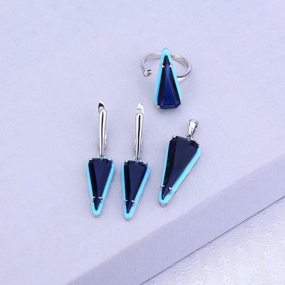 Midnight Aura-- Blue Crystal Silver Set