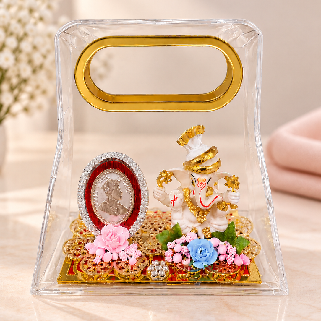 Royal Silver Maharaja Coin with Divine Ganesh Ji Decorative Showpiece