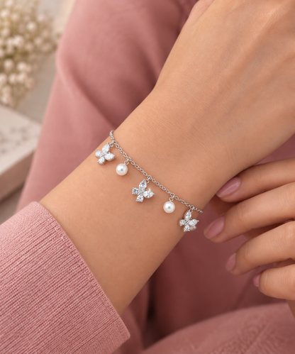 Pearl Butterfly Charm Bracelet
