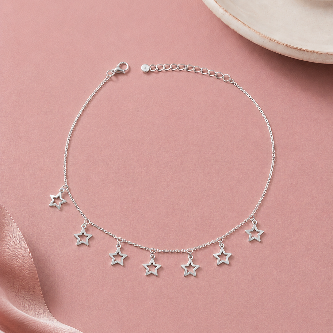 Starlit Charm Silver Anklet – Elegant Star