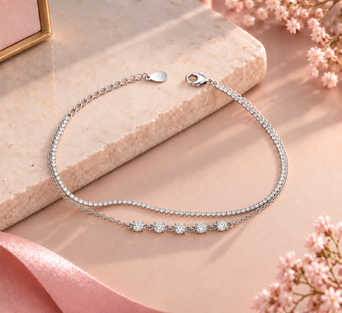 Double Layer Crystal Link Bracelet