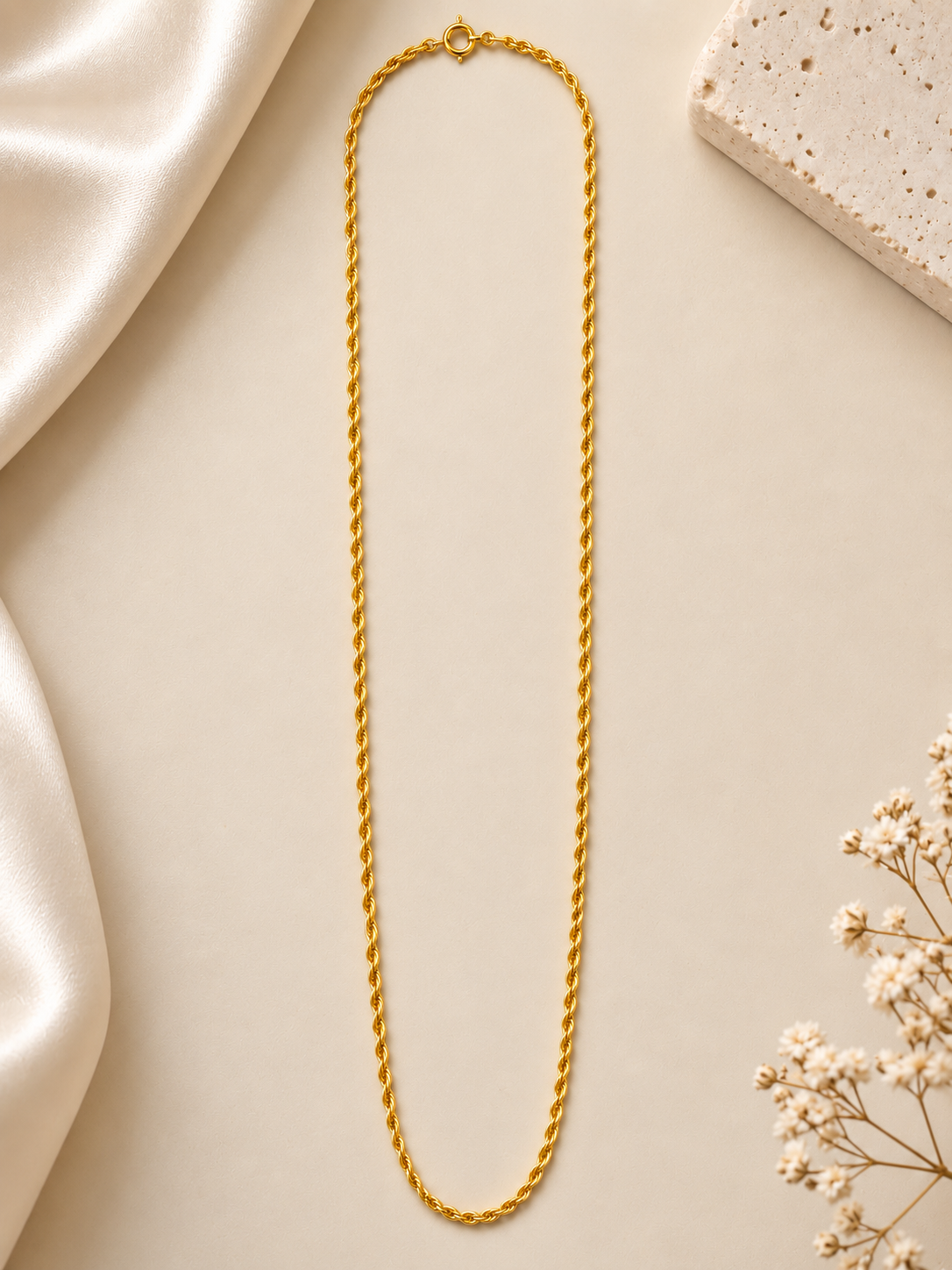 18K Gold Twisted Link Chain – Ultra Lightweight